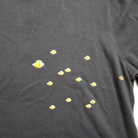 C.J. Banks Womens 1X Cardigan Tropical Fish Embroidery Black Button Front Top - Picture 7 of 11